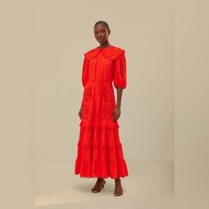 FARM RIO Red Humming Bird Richelieu Maxi Dress